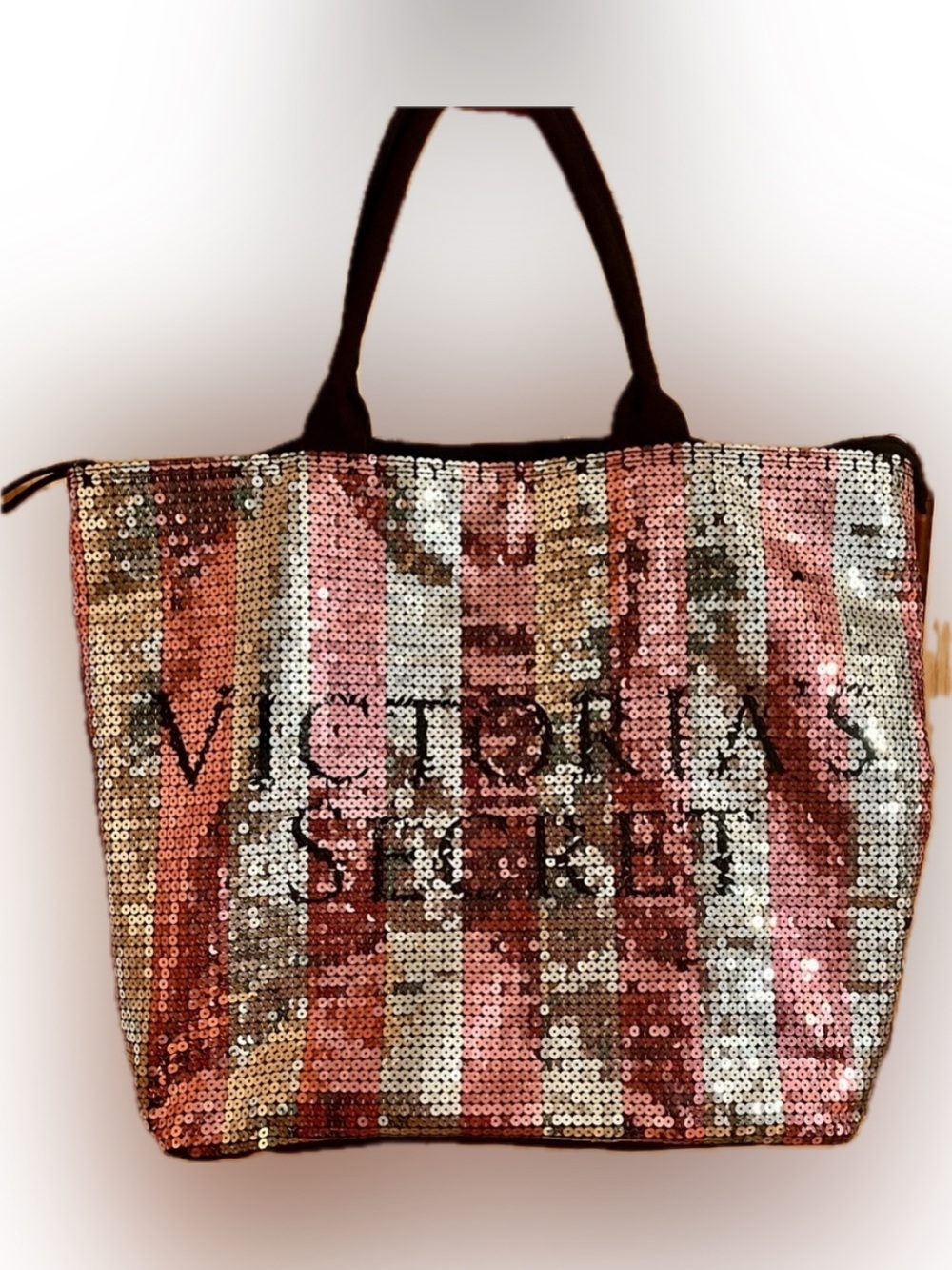 Victoria's Secret 2015 Black Friday Sequin Tote Bag Pink Silver Bling Limited Ed